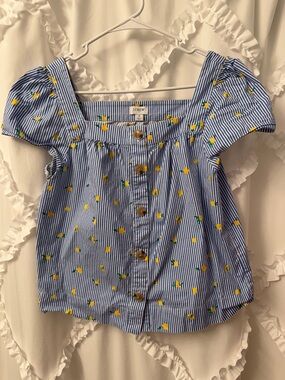 J. Crew Blue & White Striped Lemon Button-Front Top